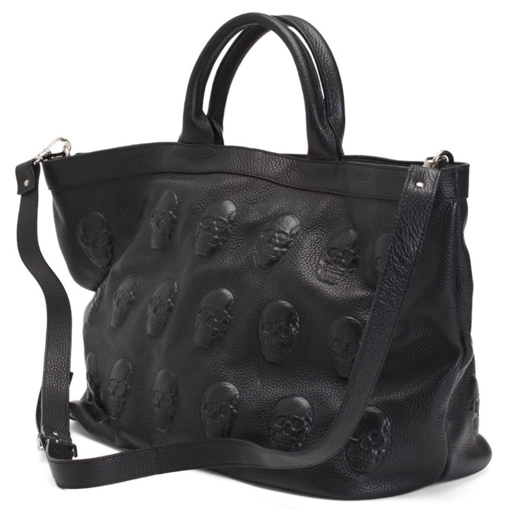 Sleek Black Leather Tote with Embossed Design